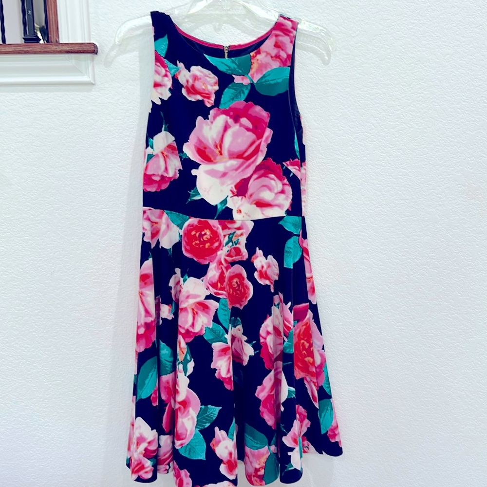 Eliza J Floral Fit and Flare Dress Size 6 Pink Navy Red and Green